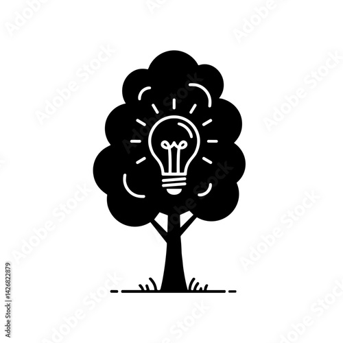 Tree with Light Bulb Symbolizing Innovation and Ideas  on a transparent background