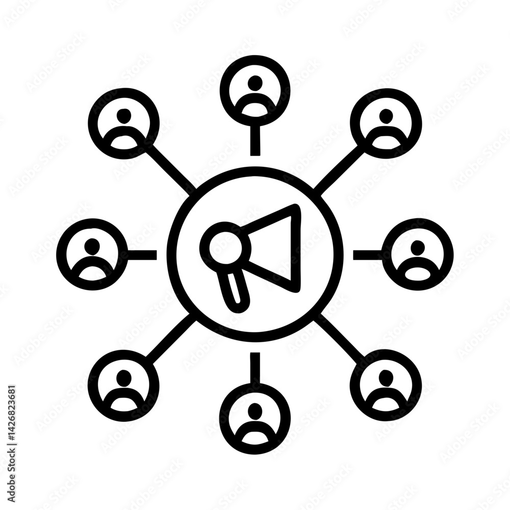Illustration of digital marketing strategy social media marketing and network marketing with megaphone icon