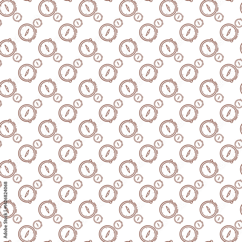 Seamless Pattern of Compass Icons in Brown on White Background Seamless Pattern of Compass Icons in Brown on White Background