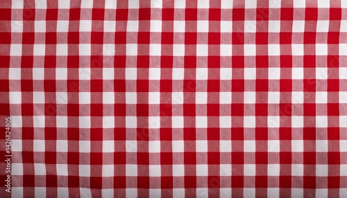 Red and white checkered picnic tablecloth. Red white checkered picnic tablecloth as background, top view	