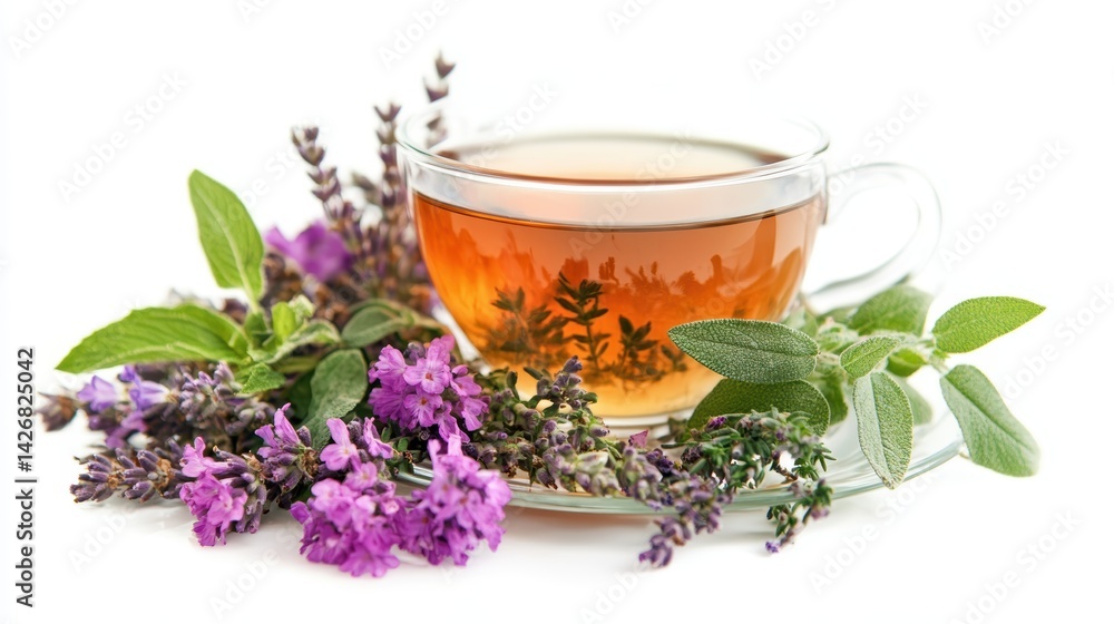 Person relaxing with a warm cup of herbal tea, isolated on white background Person relaxing with a warm cup of herbal tea, isolated on white background
