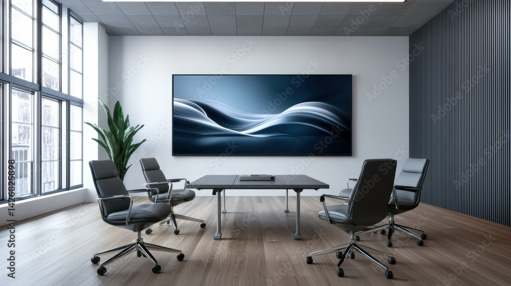 Modern conference room design with large windows contemporary aesthetic office setting bright environment professional view Modern conference room design with large windows contemporary aesthetic office setting bright environment professional view