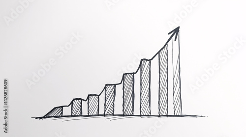 A hand-drawn bar chart showing upward growth, symbolizing success and progress in business or finance.