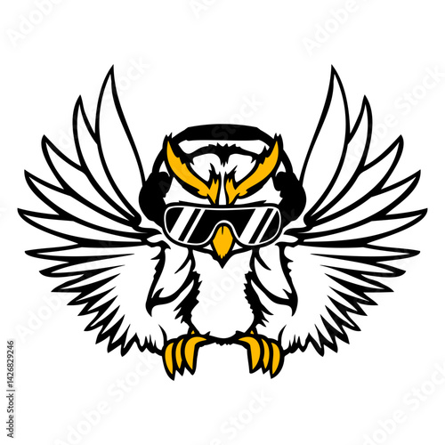 Cool DJ Owl Sunglasses Headphones Music Club Party Isolated Vector Graphic Design Illustration
