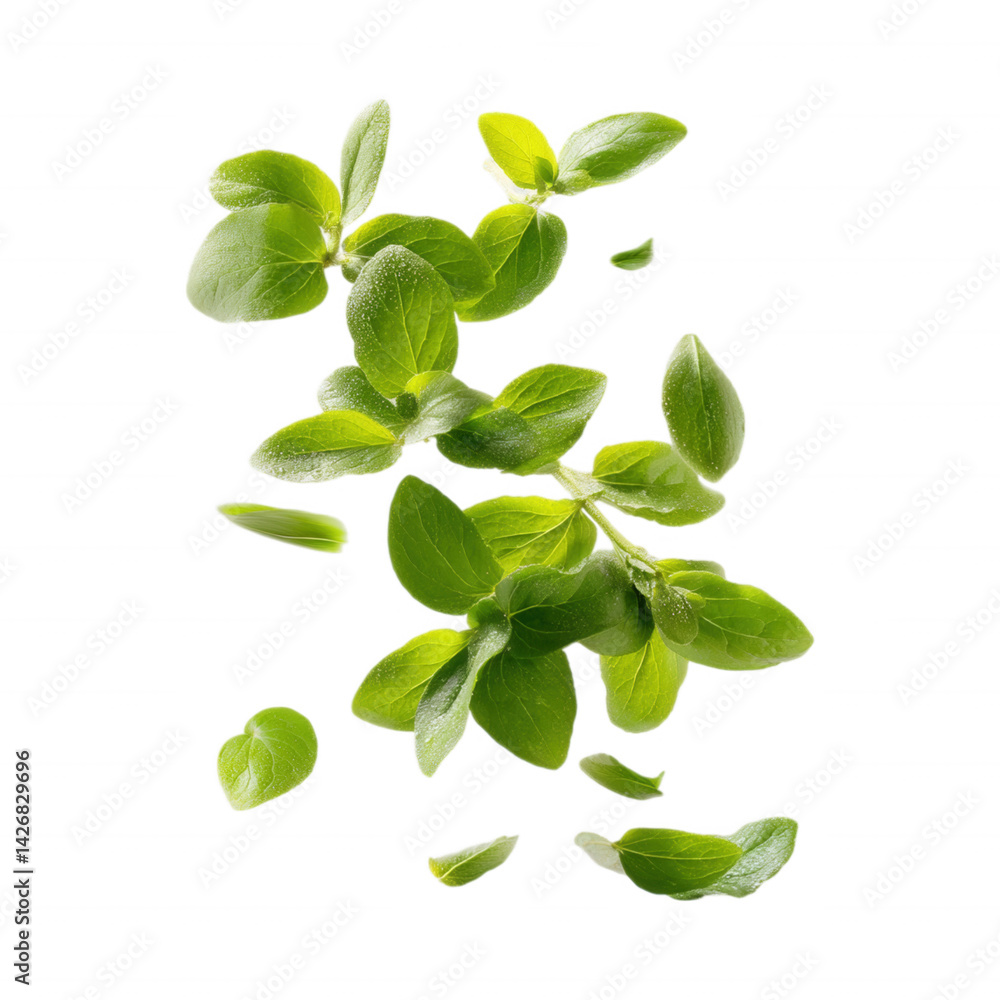Floating Stevia Leaves Falling in the Air on Transparent Background Floating Stevia Leaves Falling in the Air on Transparent Background
