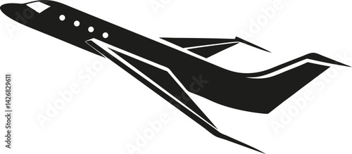 Minimalist Black and White Airplane Silhouette – Side View Commercial Jet Vector