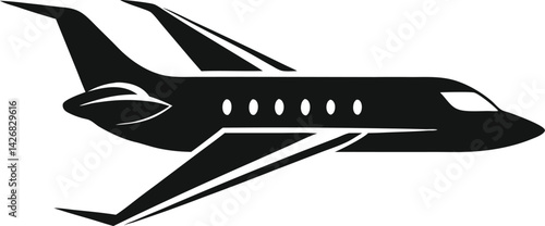 Minimalist Black and White Airplane Silhouette – Side View Commercial Jet Vector
