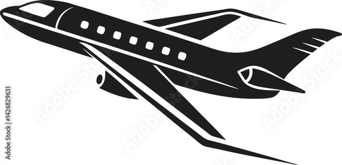 Minimalist Black and White Airplane Silhouette – Side View Commercial Jet Vector