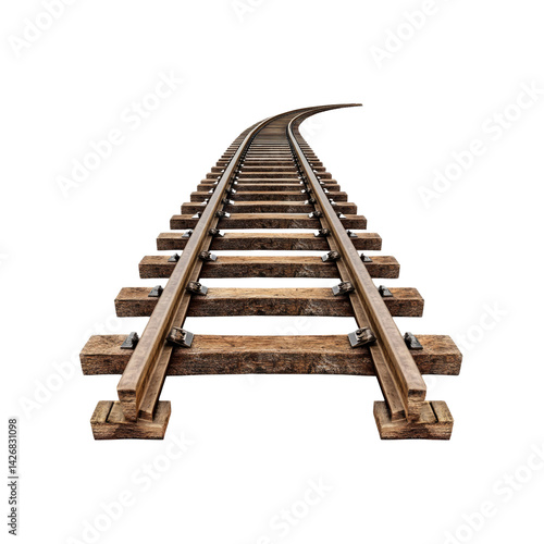 Curving Railroad Tracks Isolated on Transparent Background