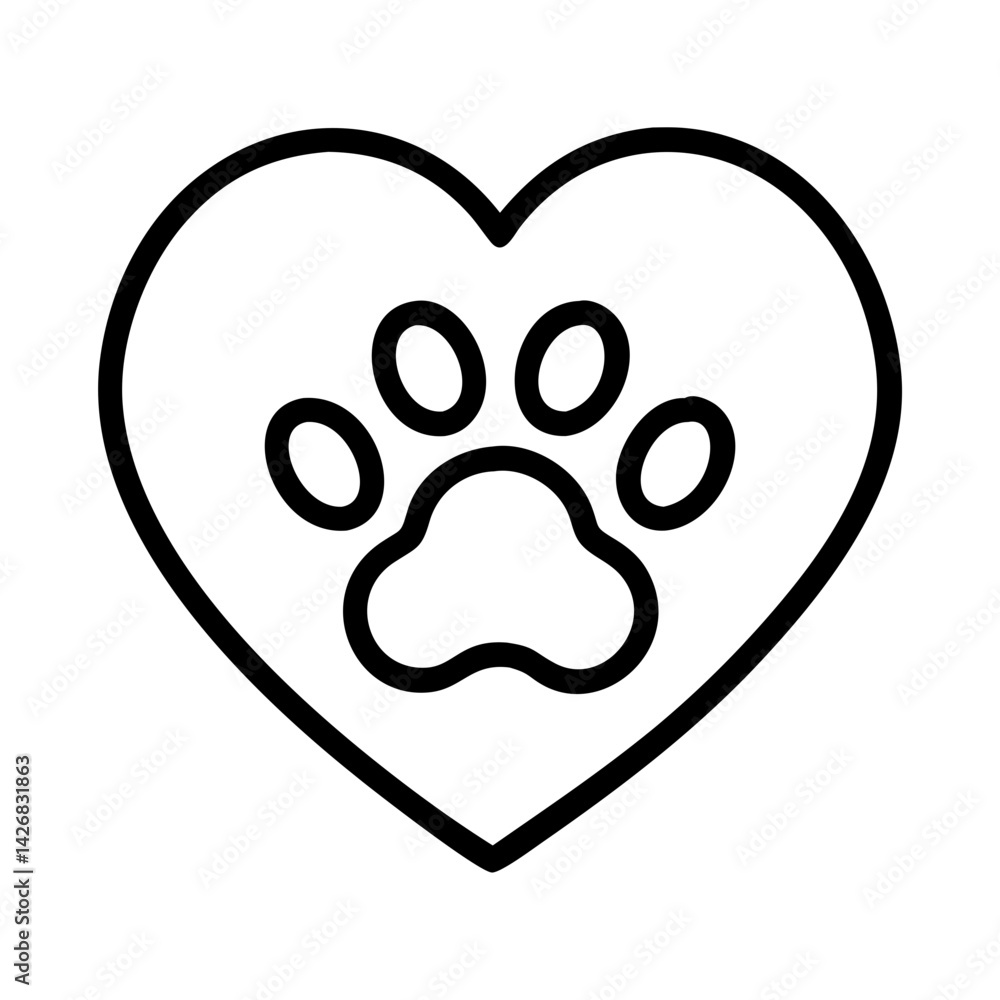 Heart paw print dog cat animal love pet puppy kitten valentine cute adorable domestic outline Heart paw print dog cat animal love pet puppy kitten valentine cute adorable domestic outline