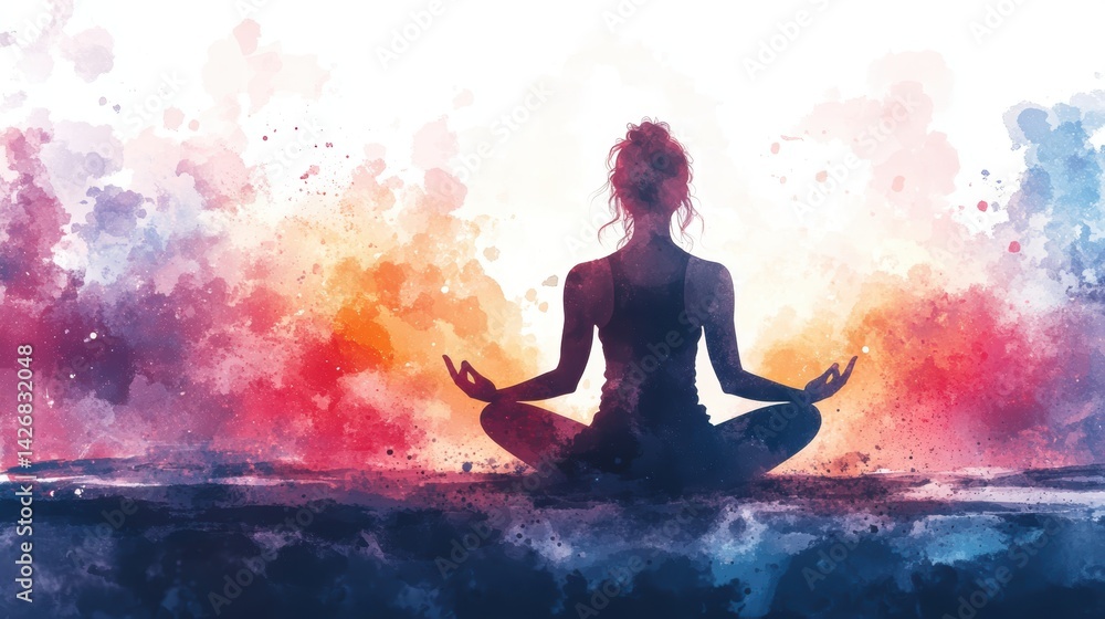 Woman practicing yoga with deep breathing, isolated on white background Woman practicing yoga with deep breathing, isolated on white background