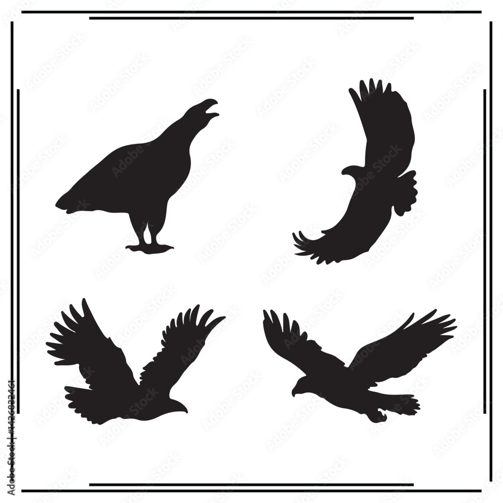 Obraz premium Bald Eagle silhouette, Bald Eagle illustration ,Bald Eagle clipart, Bald Eagle vector , black Bald Eagle ,Bald Eagle illustration on white background,