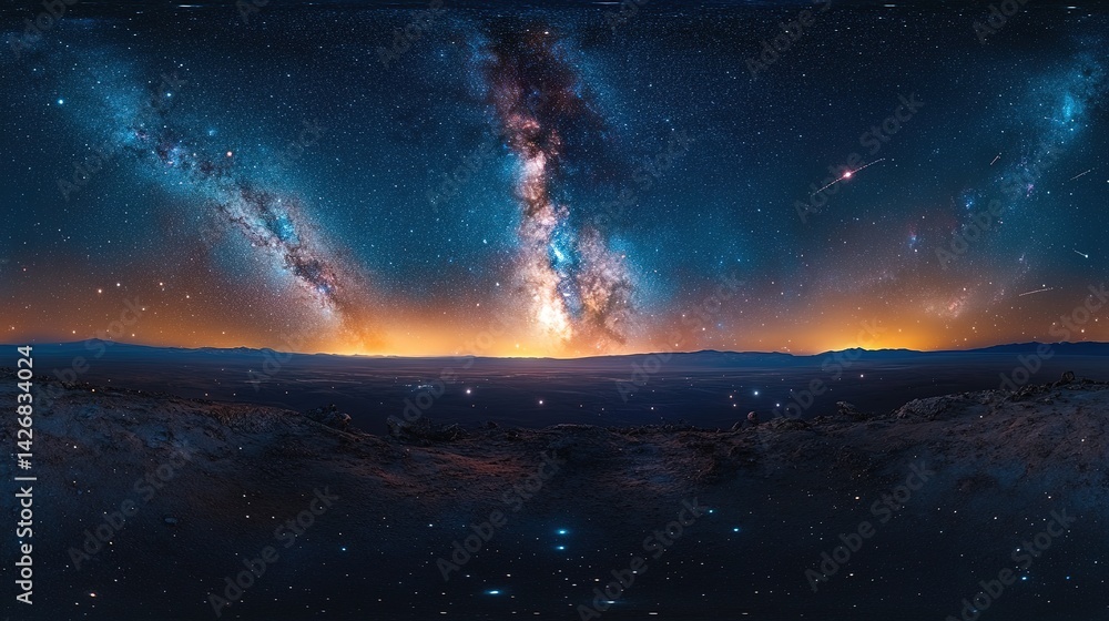 Majestic Milky Way Arching Over Desert Landscape at Night Majestic Milky Way Arching Over Desert Landscape at Night