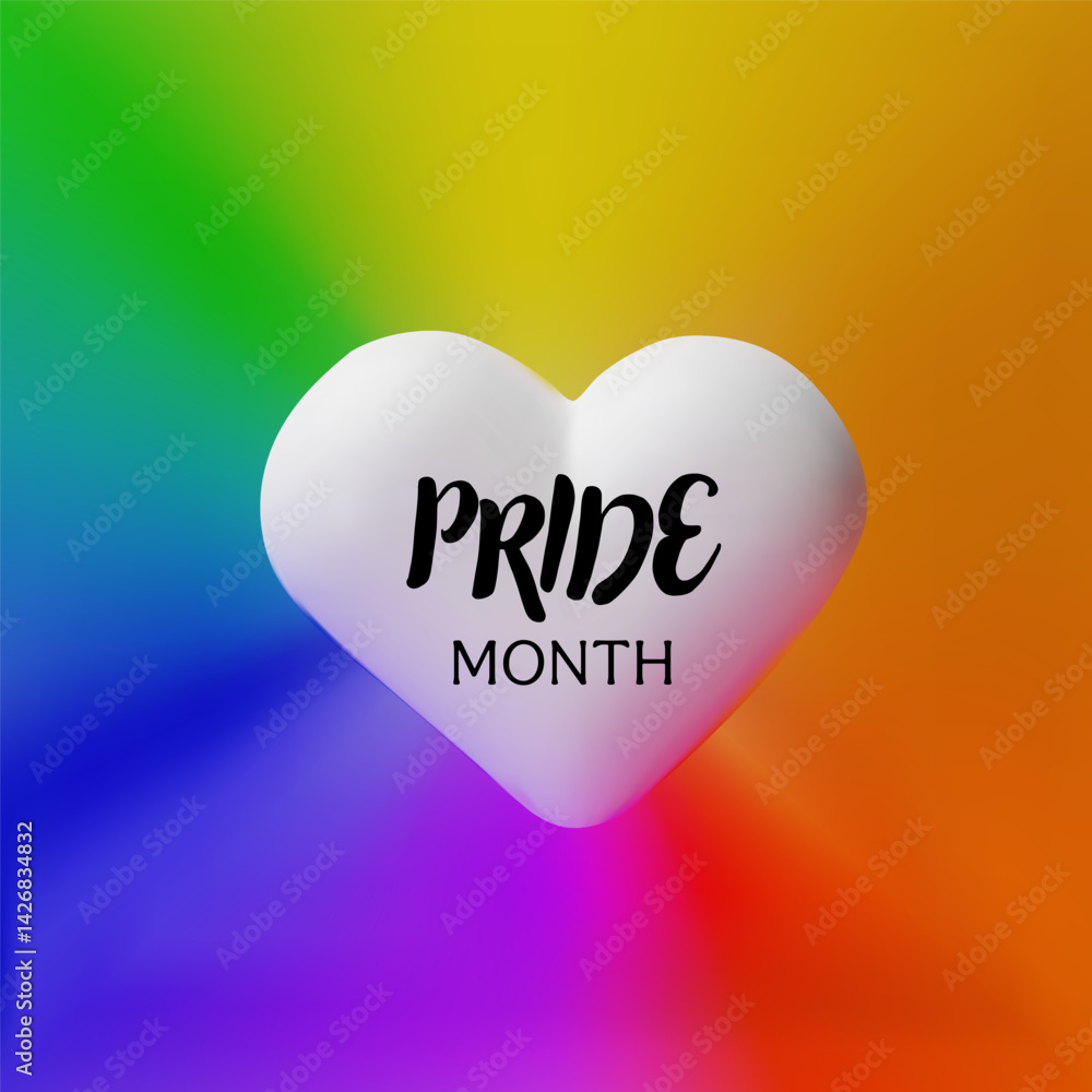 3d heart on rainbow background for Pride month. Three-dimensional vector illustration. Sexual diversity freedom for gay, transgender and LGBTQIA people. Love promotion scene. Square card banner 3d heart on rainbow background for Pride month. Three-dimensional vector illustration. Sexual diversity freedom for gay, transgender and LGBTQIA people. Love promotion scene. Square card banner