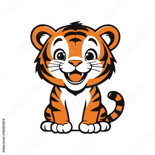 Happy Cute Tiger Cartoon Illustration – Vector Animal Character Design