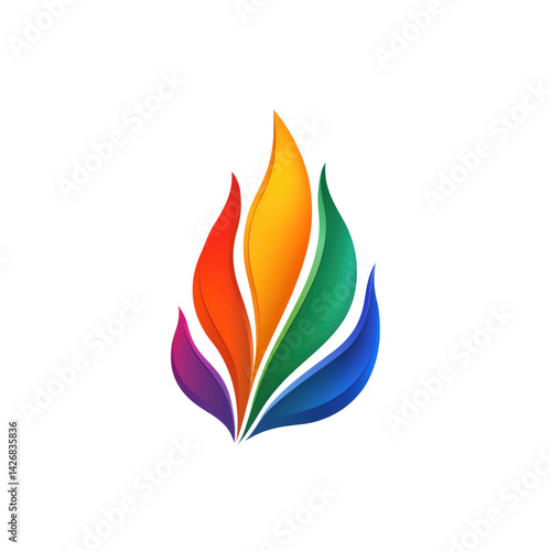 Abstract Rainbow Flame Design Vibrant Colorful Leaves Logo Concept