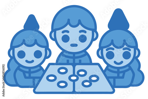 Vector Art – Children Playing Board Games Indoors on Rainy Day with Cozy Setting