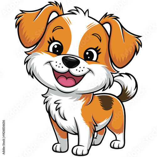 Flat vector illustration of cute pleasant puppy friendly character white background