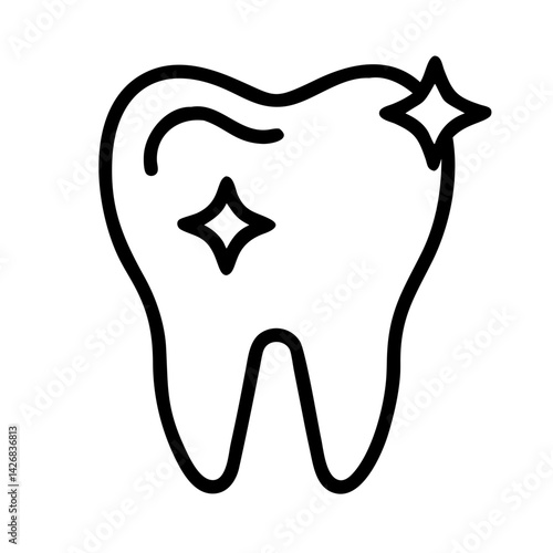 Sparkling tooth icon in minimal black line style
