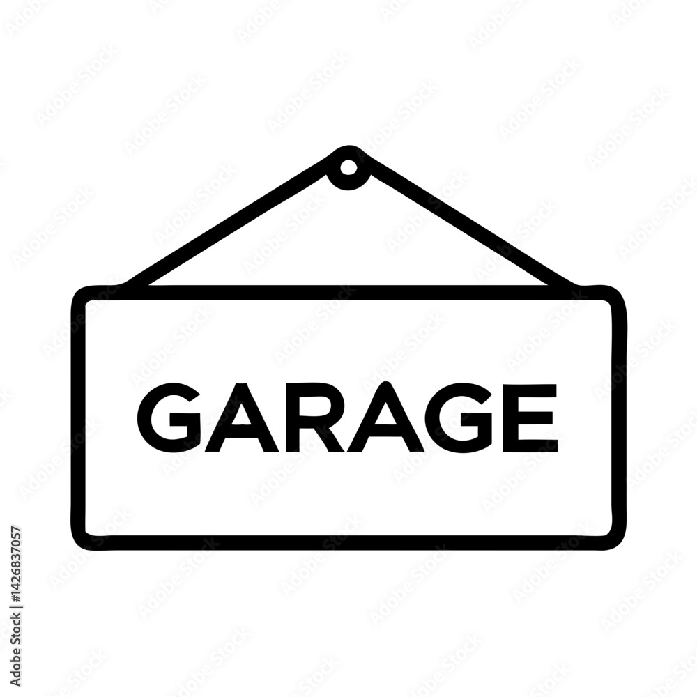 Garage sign icon in black outline style Garage sign icon in black outline style