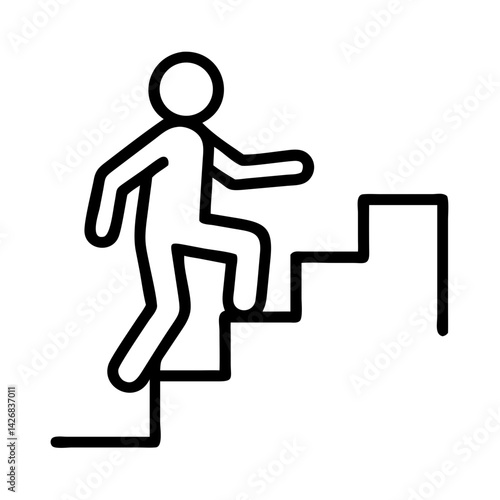 Person climbing stairs icon in black outline style
