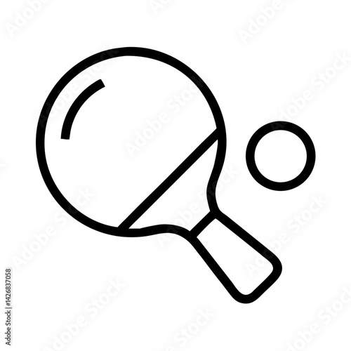 Table tennis paddle and ball icon in black outline style