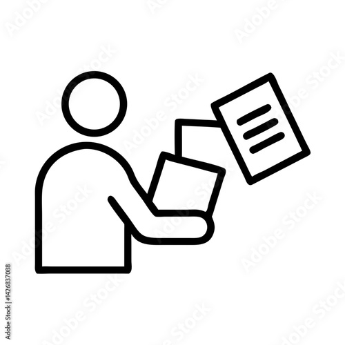 Person holding and passing documents icon in outline style