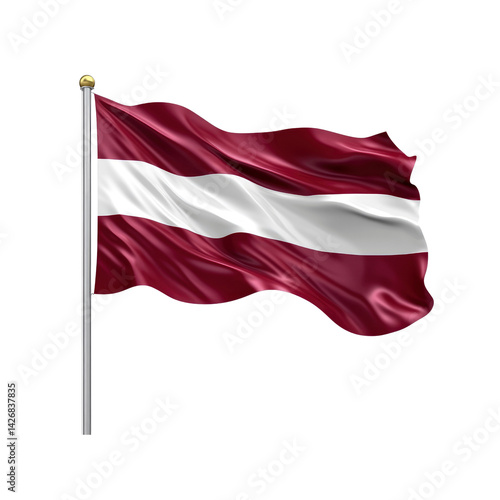 Waving Latvian Flag on Flagpole, Isolated on Transparent Background