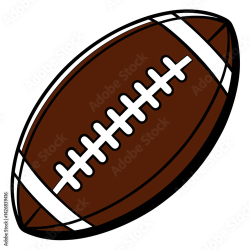 Illustration Of A Brown American Football With White Stripes And Stitching