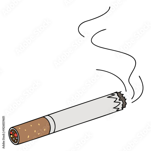 Cartoon Cigarette Illustration With Smoke On White Background Isolated Image