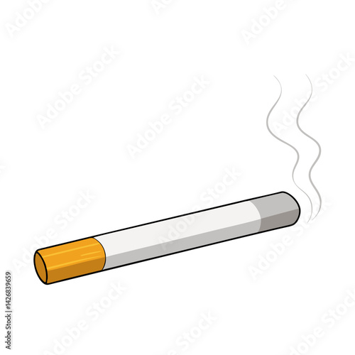 Cartoon Cigarette With Smoke Emission Isolated On White Background Vector Illustration