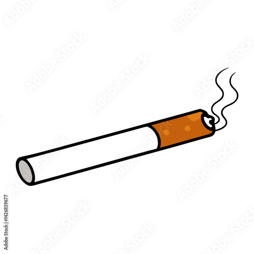 Smoking Cigarette Vector Illustration With Smoke On Isolated White Background Graphic