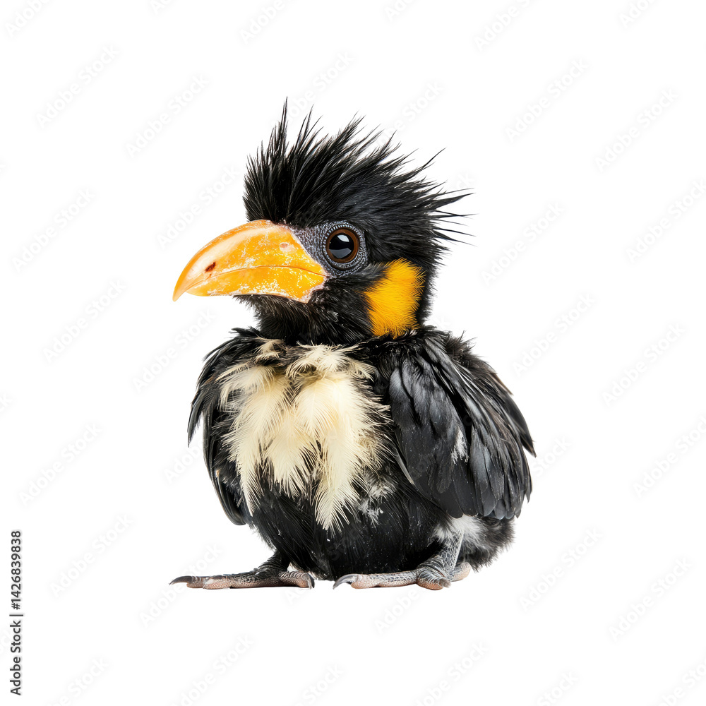 Fototapeta premium Adorable Rufous-headed Hornbill Chick Portrait