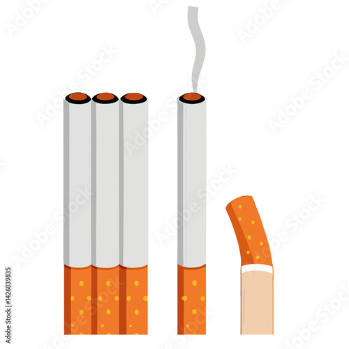 Cigarettes Unlit And One Burning With Ascending Smoke Vector Illustration Isolated
