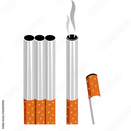 Cigarettes Illustration With Smoke And Cigarette Butt For Health Awareness Campaign