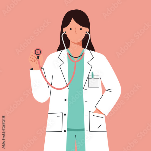 Female doctor with stethoscope in white coat medical professional vector illustration 