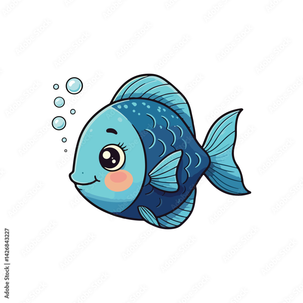 Fototapeta premium Cute Fish Swimming Cartoon Vector Icon Illustration Animal Nature Icon Isolated Flat vector