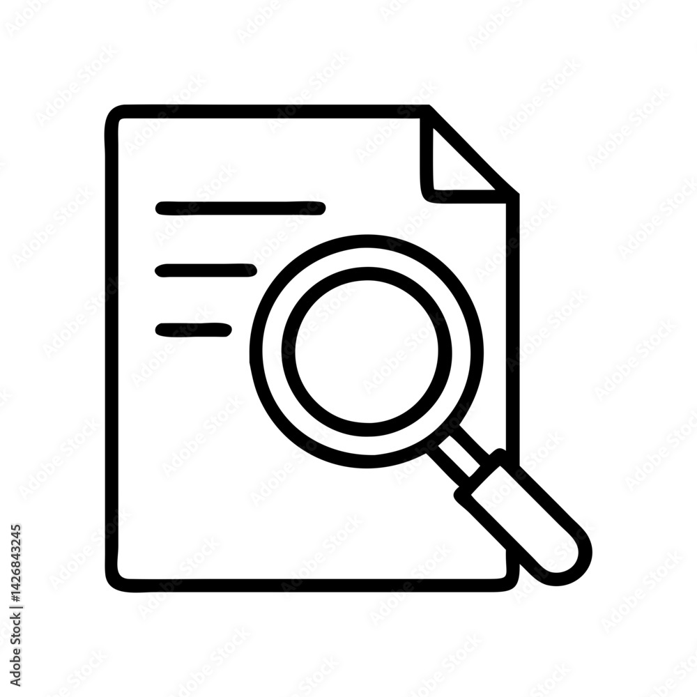 Document search analysis research information magnifying glass find data file report icon vector Document search analysis research information magnifying glass find data file report icon vector