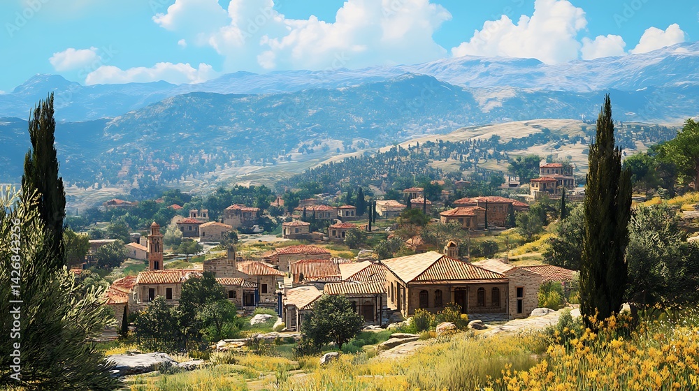 Fototapeta premium Crumbling Temple With Column Fragments High Resolution Picture