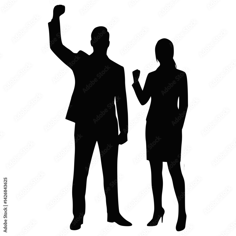 Fototapeta premium Silhouette of Successful Business Team Celebrating with Raised Fists