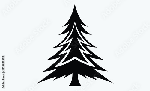 Fir trees silhouette, Coniferous spruce horizontal background patterns, black evergreen woods vector illustration. Beautiful hand drawn panorama with treetops forest.