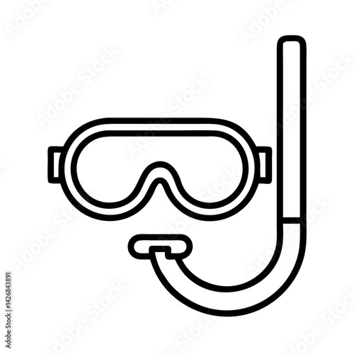 Snorkel scuba diving gear vector illustration line art underwater swimming equipment summer vacation mask