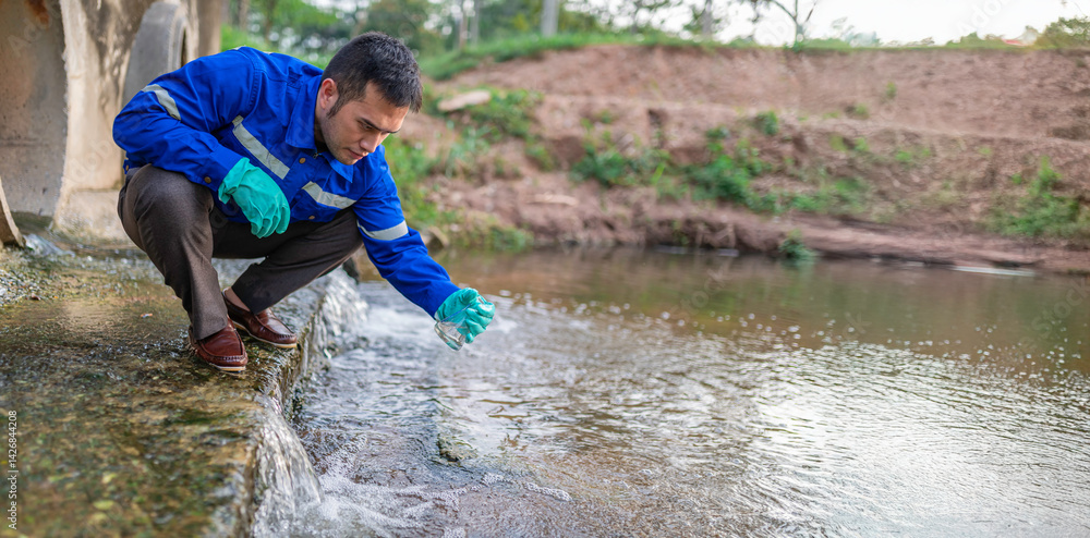 Environmental engineers inspect water quality,Bring water to the lab for testing,Check the mineral content in water and soil,Check for contaminants in water sources.