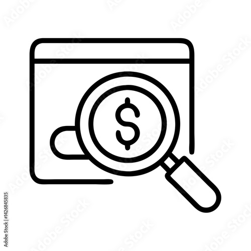 Dollar search finance money currency investment business analysis magnifying glass icon vector graphic