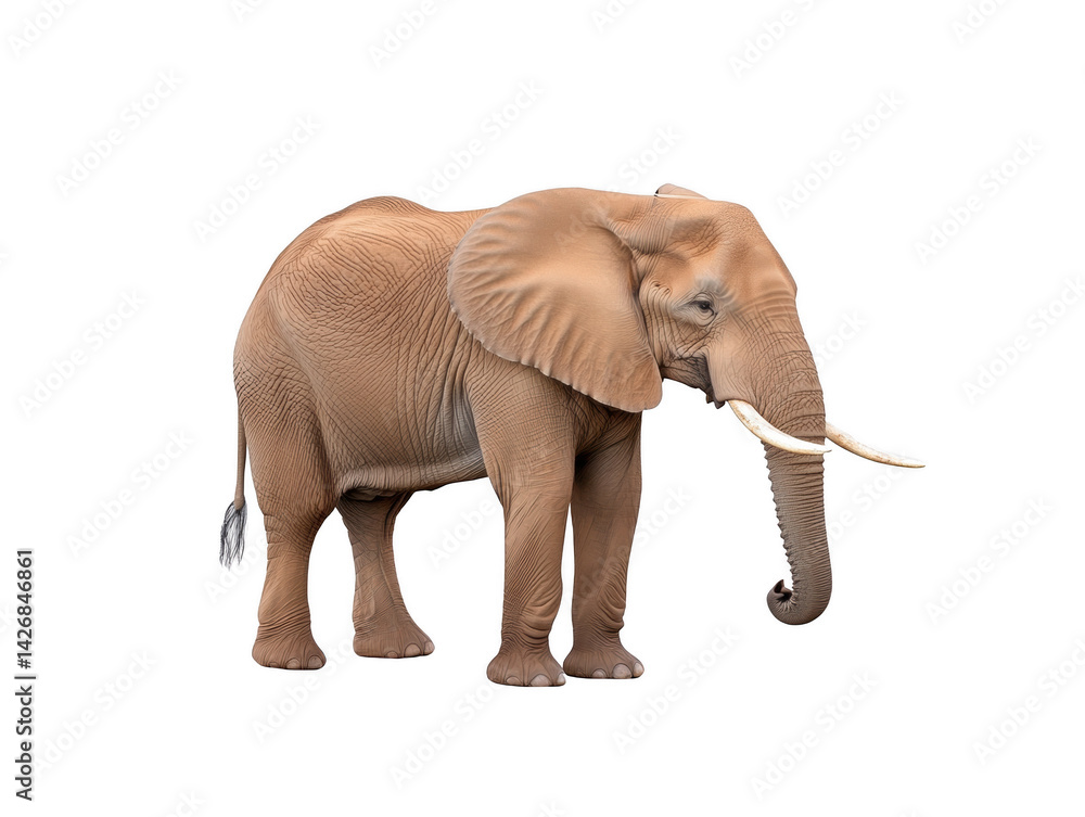 Fototapeta premium An elephant stands gracefully, with tusks on display