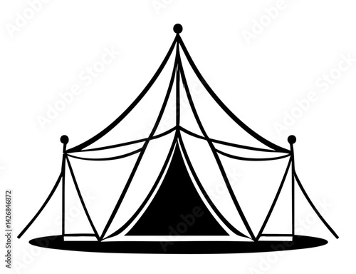Namiot rysunek liniowy czarno-biały minimalistyczny