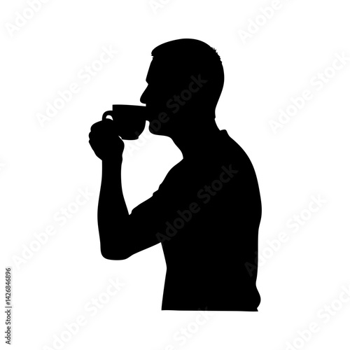 silhouette of a man drinking tea