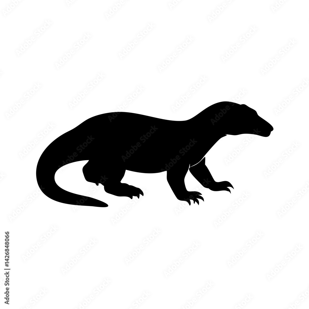 Naklejka premium Komodo dragon black silhouette illustration isolated on a white background
