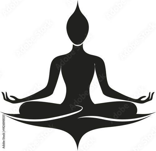 Meditating Person Silhouette | Mindfulness, Yoga, and Inner Peace Concept | Simple Black and White Vector Illustration