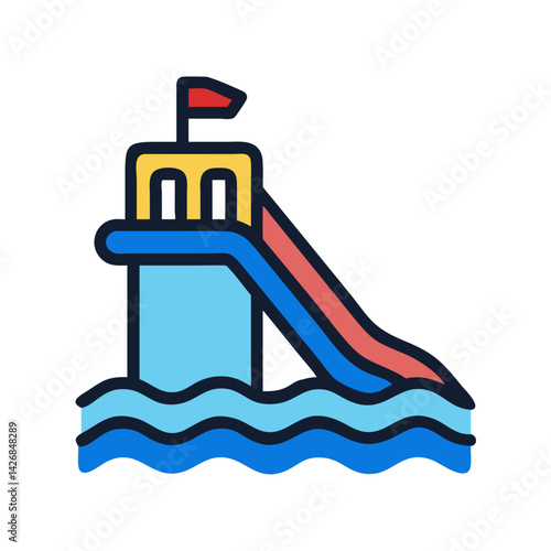 Water Park Slide Attraction Icon Design
